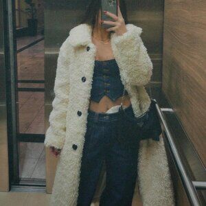 Zara Teddy Bear Faux Shearling Coat Oyster White Blogger Fav Size Small